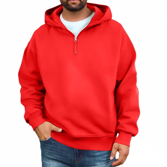 Mens Quarter Zip Hoodies Fall Winter Warm Long Sleeve Oversized Sweatshirt Casual Loose Fit 1/4 Zip Hooded Athletic Sweatshirts For Men