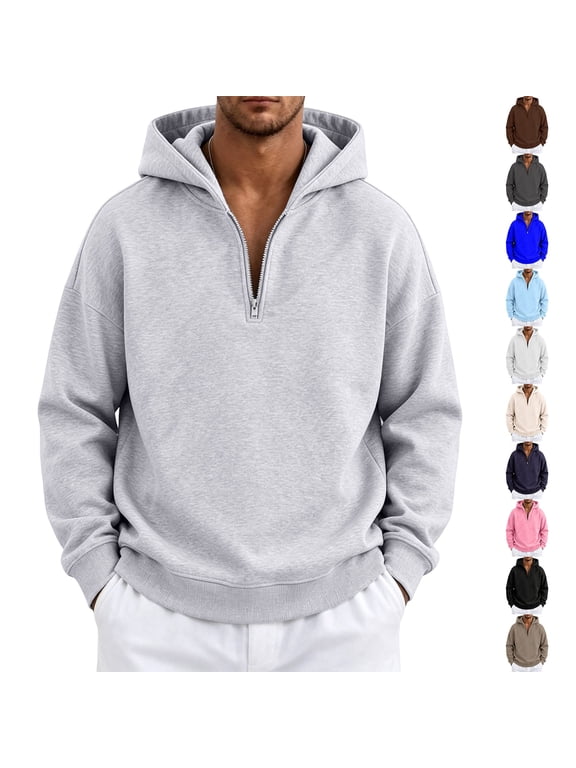 Mens Quarter Zip Hoodies Long Sleeve Drop Shoulder Sweatshirts for Men Casual Baggy Pullover Streetwear