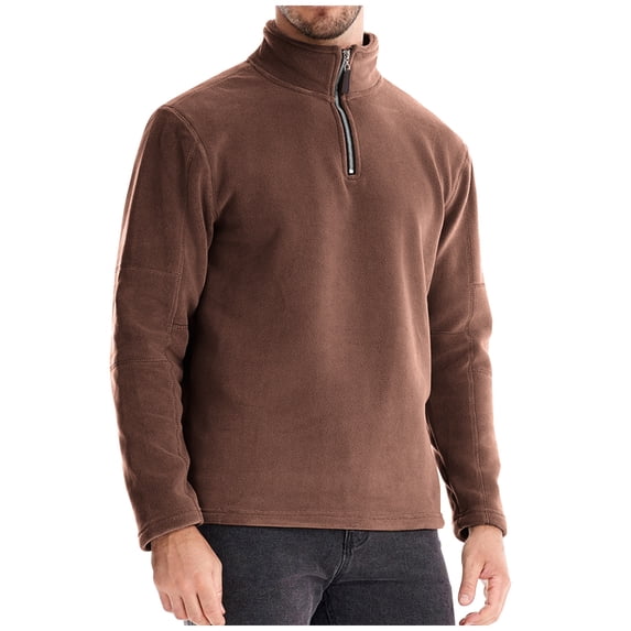 Mens Quarter Zip Microfleece Sweatshirts Fuzzy Warm Stand Collar Pullover Tops Casual Long Sleeve Winter Warm Tops (XL, Brown#A)