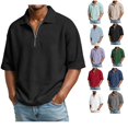 thumbnail image 1 of Mens Quarter Zip Polo Shirts Casual Short Sleeve Waffle Pullover Sweater Top Summer Light Outdoor Golf Sport Shirt, 1 of 6