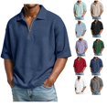 thumbnail image 1 of Mens Quarter Zip Polo Shirts Casual Short Sleeve Waffle Pullover Sweater Top Summer Light Outdoor Golf Sport Shirt, 1 of 5