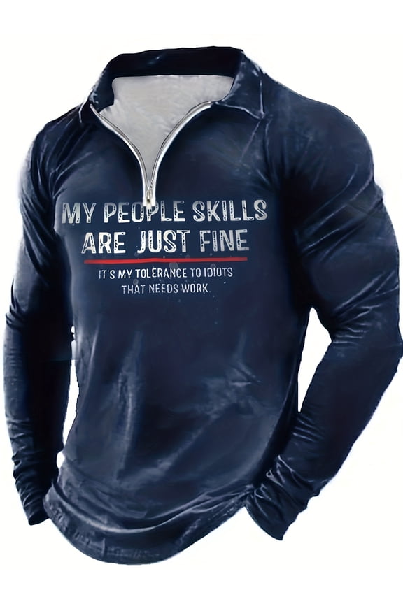 Mens Quarter Zip Polo Sweater Long Sleeve Polo Casual Lightweight Dress Pullover Tops Blue M