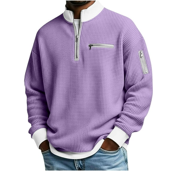 Mens Quarter Zip Pullover 1/4 Zip Casual Mock Neck Golf Sweatshirts Collared Textured Shirts with Pockets