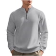 thumbnail image 1 of Mens Quarter Zip Pullover Casual Waffle Sweaters Long Sleeve Standing Collar Top with Pocket, 1 of 7