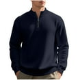 thumbnail image 1 of Mens Quarter Zip Pullover Casual Waffle Sweaters Long Sleeve Standing Collar Top with Pocket, 1 of 7