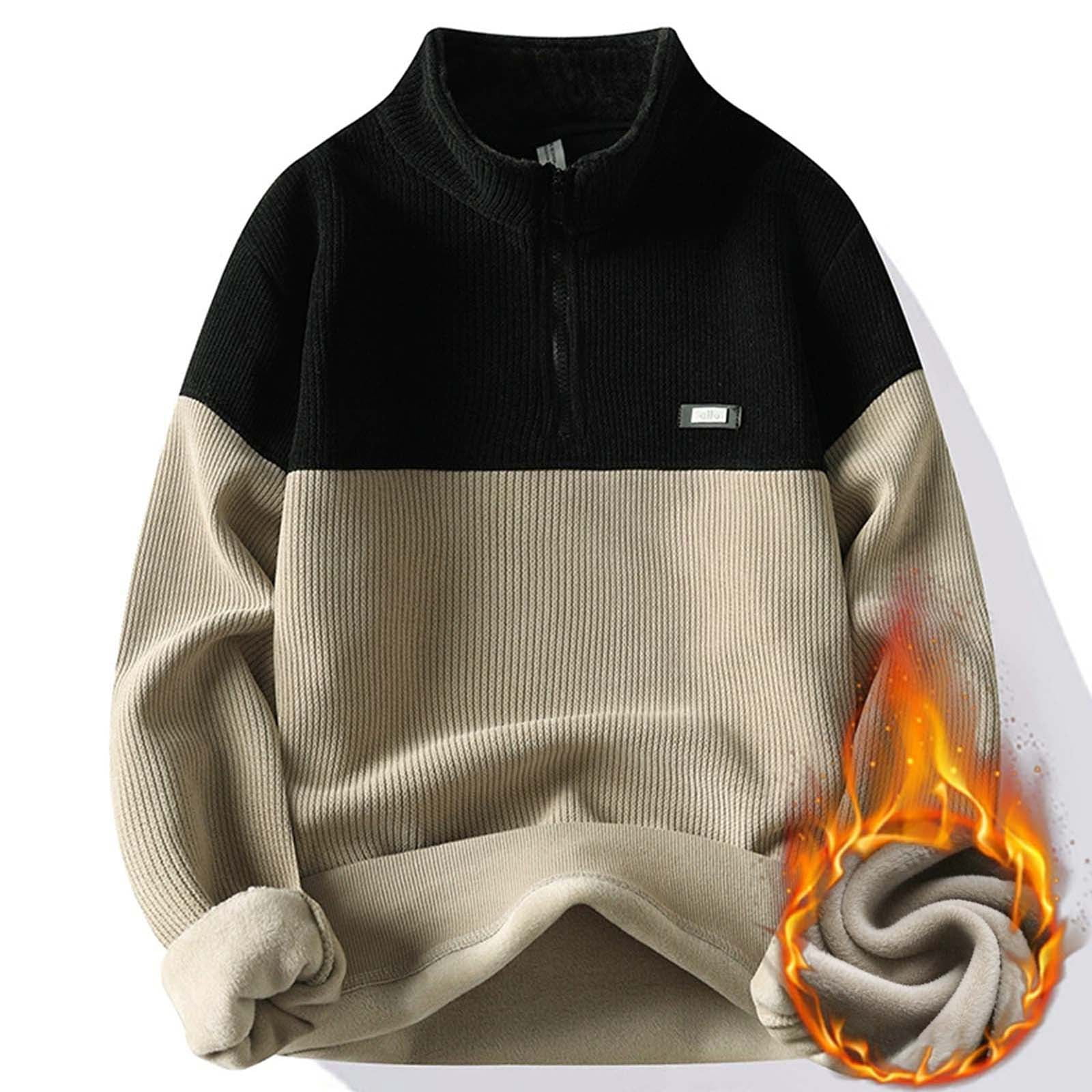 Mens Quarter Zip Pullover Color Block Stand Collar Long Sleeve Fleece ...