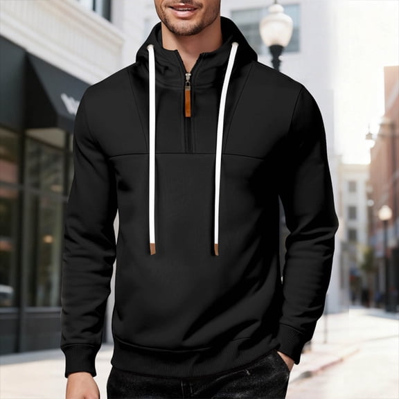 Mens Quarter Zip Pullover Hoodies Fleece Big And Tall Hooded Sweatshirt Fall Lightweight Comfy Streetwear With Pocket