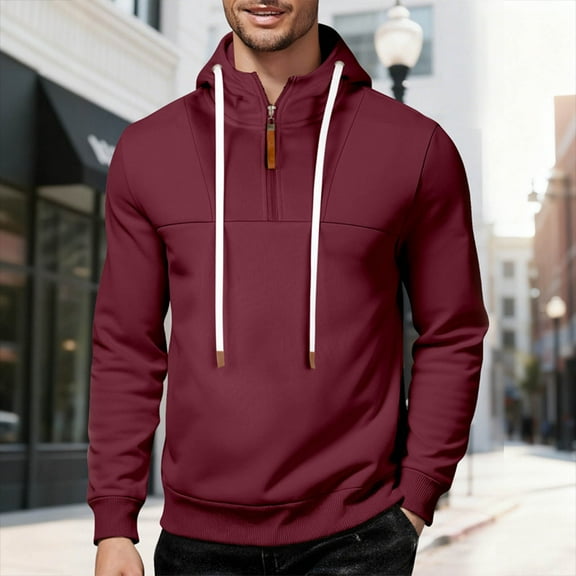 Mens Quarter Zip Pullover Hoodies Fleece Big And Tall Hooded Sweatshirt Fall Lightweight Comfy Streetwear With Pocket