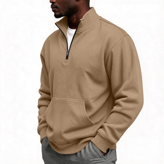 Mens Quarter Zip Pullover Long Sleeve Fall Sweatshirt with Kangaroo Pocket Sporty Hiking Outdoor Tops