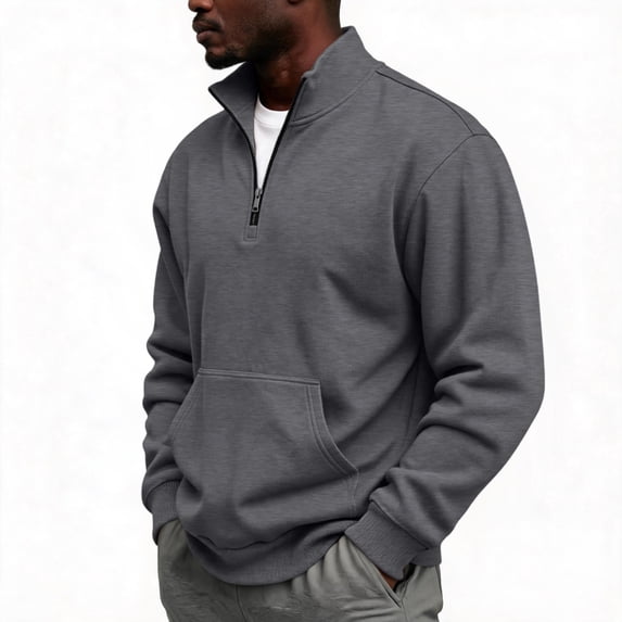 Mens Quarter Zip Pullover Long Sleeve Fall Sweatshirt with Kangaroo Pocket Sporty Hiking Outdoor Tops