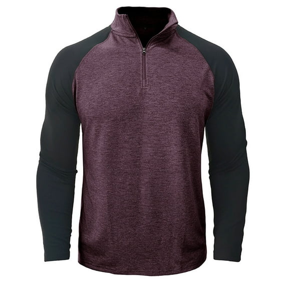Mens Quarter Zip Pullover Long Sleeve Zipper High Neck Sweatshirt Pullover Color Stand Collar Outdoor