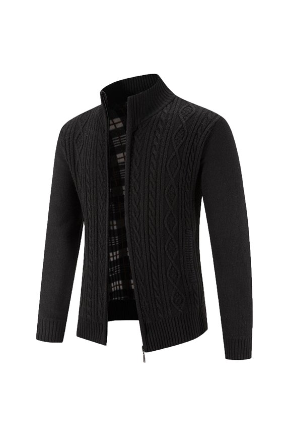 Mens Quarter Zip Pullover - Men's Sweater Coat Zip Front Knitted Wool Jacket Long Sleeve Outdoor Casual Autumn Winter Male Outerwear, Black, Size XXL