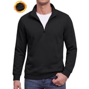JWD Mens Quarter Zip Pullover Mock Neck Long Sleeve Casual Sweatshirt Lightweight Knit Top Black L