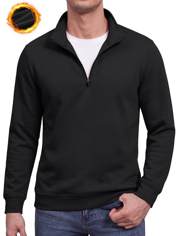 Mens Quarter Zip Pullover Mock Neck Long Sleeve Casual Sweatshirt Lightweight Knit Top Black L