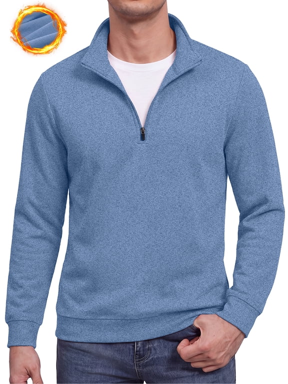 Mens Quarter Zip Pullover Mock Neck Long Sleeve Casual Sweatshirt Lightweight Knit Top Blue L