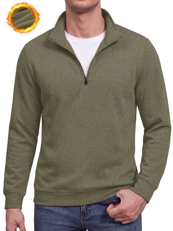 Mens Quarter Zip Pullover Mock Neck Long Sleeve Casual Sweatshirt Lightweight Knit Top Dark Green L