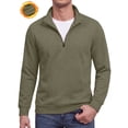 thumbnail image 1 of JWD Mens Quarter Zip Pullover Mock Neck Long Sleeve Casual Sweatshirt Lightweight Knit Top Dark Green XL, 1 of 8
