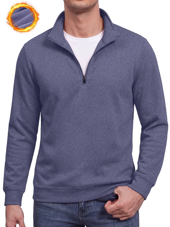 Mens Quarter Zip Pullover Mock Neck Long Sleeve Casual Sweatshirt Lightweight Knit Top Navy Blue L