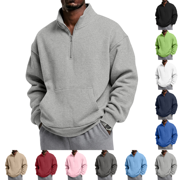 Mens Quarter Zip Pullover Mock Neck Sweaters Men Golf Sweatshirt Silky Sheen Soft Fabric, Long Sleeve Pullover, Stretch, Lightweight, Wrinkle-Free Loose Fit, Collared, Casual Travel Golf