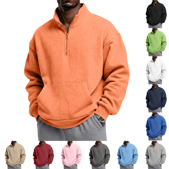 Mens Quarter Zip Pullover Mock Neck Sweaters Men Golf Sweatshirt Silky Sheen Soft Fabric, Long Sleeve Pullover, Stretch, Lightweight, Wrinkle-Free Loose Fit, Collared, Casual Travel Golf