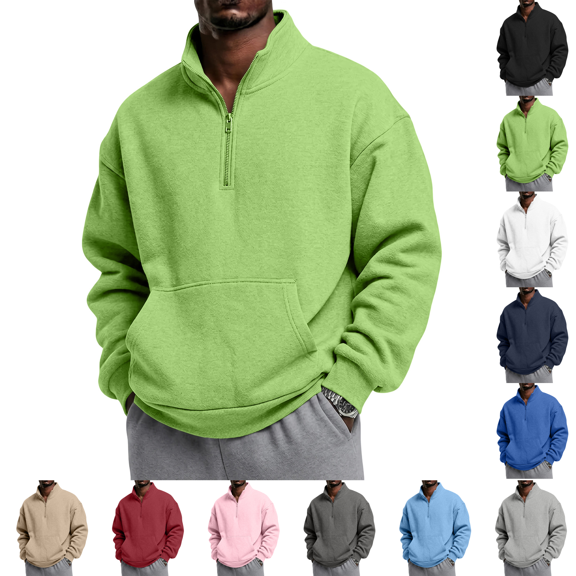 Mens Quarter Zip Pullover Mock Neck Sweaters Men Golf Sweatshirt Silky Sheen Soft Fabric, Long Sleeve Pullover, Stretch, Lightweight, Wrinkle-Free Loose Fit, Collared, Casual Travel Golf