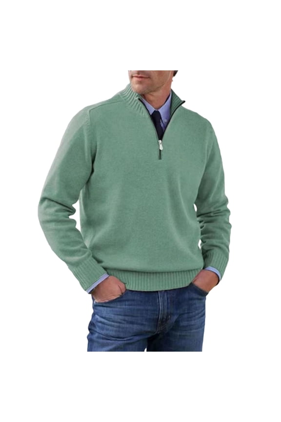 Mens Quarter Zip Pullover Quilted Pullover Casual Knit Long Sleeve Mock Neck Sweater Green M