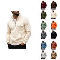 thumbnail image 1 of Mens Quarter Zip Pullover Sweatshirt Fall Winter Long Sleeve Casual Plain Stand Collared Sweatshirts with Pockets, 1 of 6