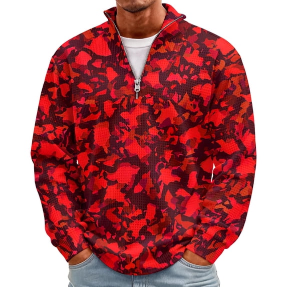 Mens Quarter Zip Pullover Sweatshirts Casual 1/4 Zip Sweater Stand Collared Long Sleeve Mock Neck Pullovers Camo Waffle Thermal Tops Athletic Sweatshirt
