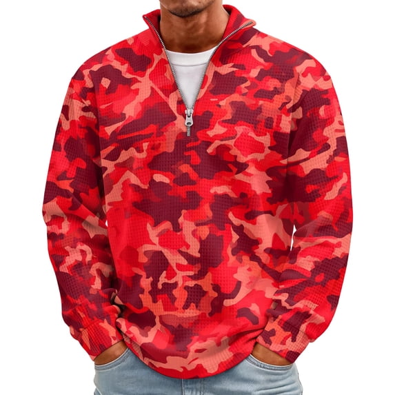 Mens Quarter Zip Pullover Sweatshirts Casual 1/4 Zip Sweater Stand Collared Long Sleeve Mock Neck Pullovers Camo Waffle Thermal Tops Athletic Sweatshirt