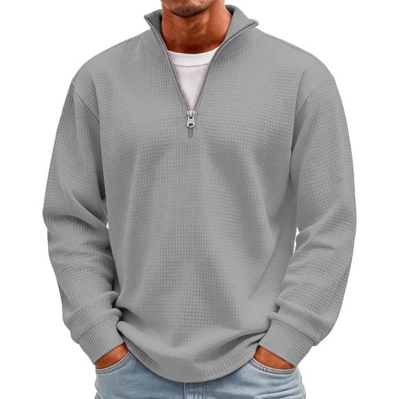 Mens Quarter Zip Pullover Sweatshirts Casual 1/4 Zip Sweater Stand Collared Long Sleeve Mock Neck Pullovers Formal Waffle Thermal Tops Athletic Sweatshirt