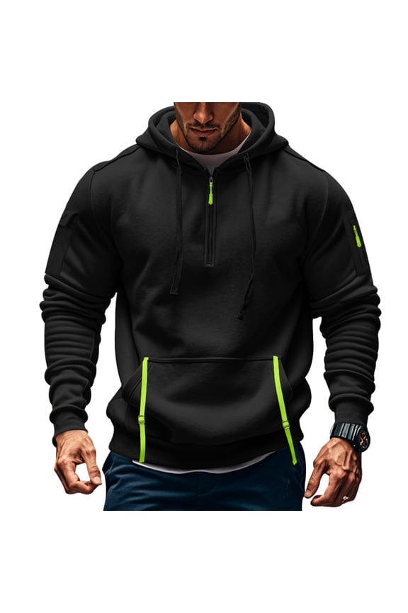 Mens Quarter Zip Pullover Tactical Hoodies Vintage Long Sleeve Casual Fashion Hoodie Fall Winter Sweaters Black M