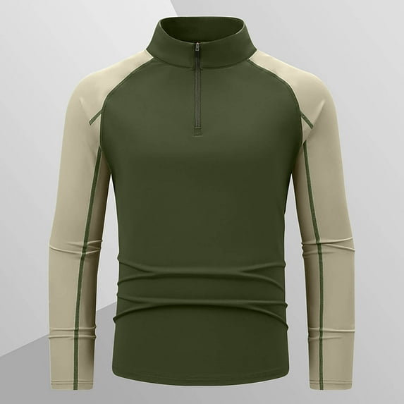 Mens Quarter Zip Pullover Tops Quick Dry Lightweight Sports Hiking Tshirts Stand Collar Slim Fit UPF 50+ Sun Shirts (XL, Army Green 02)