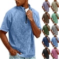 thumbnail image 1 of Mens Quarter Zip Pullover Vintage Distressed Stand Collar Polo Denim Sweatshirts Loose Casual Mock Neck Golf Shirts (Pink,XL), 1 of 8