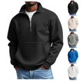 thumbnail image 1 of Mens Quarter Zip Pullover Waffle Knit Long Sleeve Sweat Shirts with Pocket Big and Tall Heavyweight Polo Sweater, 1 of 4
