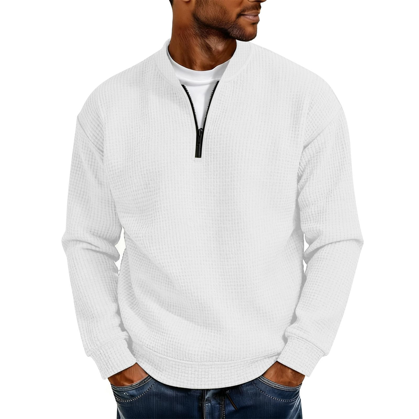 Mens Quarter Zip Pullover Waffle Raglan Long Sleeve Henly Shirts Big ...