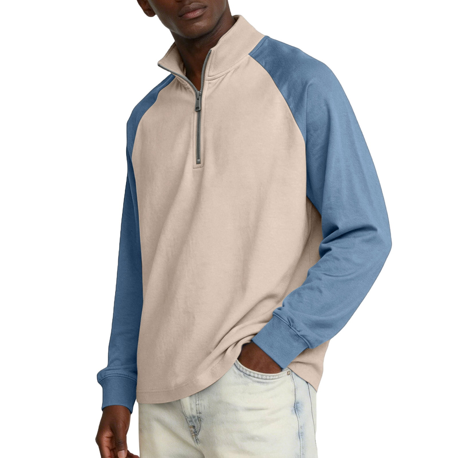 Mens Quarter Zip Raglan Sweatshirt Soft Terry Fleece Long Sleeve ...