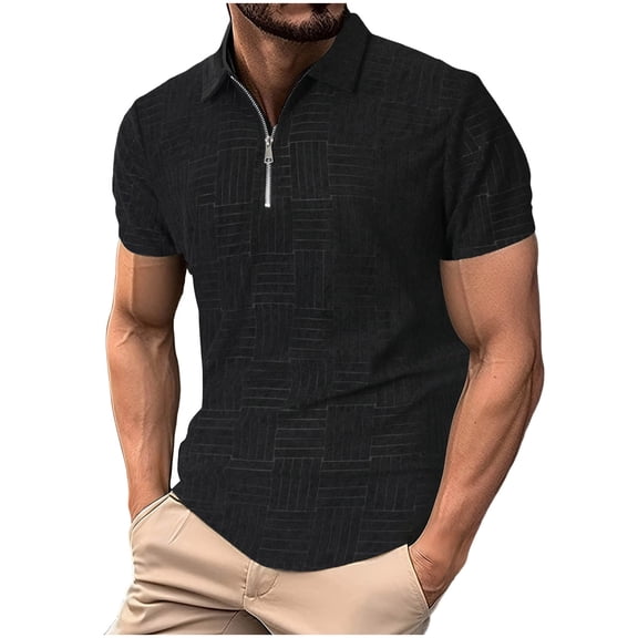 Mens Quarter Zip Short Sleeve Golf Shirt Jacquard Textured Knit Lightweight Summer Casual Lapel Zipper Solid Outdoor Golf Jersey Tee Tops