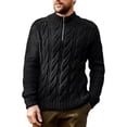 thumbnail image 1 of Mens Quarter Zip Sweater Cable Knitted Mock Neck Pullover Sweaters Textured Solid Long Sleeve Knitwear Tops (S, Black), 1 of 3
