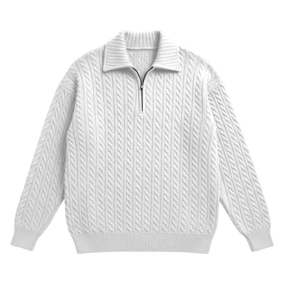 Mens Quarter Zip Sweater Cable Knitted Pullover Sweaters Textured Solid Colors Sweater