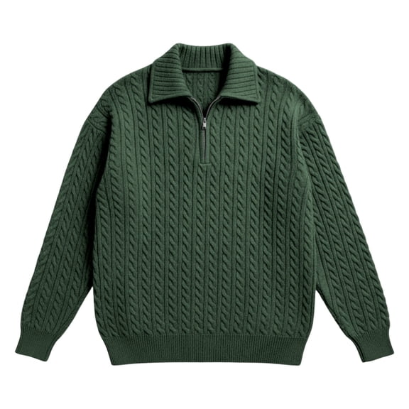 Mens Quarter Zip Sweater Long Sleeve Cable Knit Neck Polo Soft Casual Pullover Sweaters Army Green M