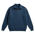thumbnail image 1 of Mens Quarter Zip Sweater Long Sleeve Cable Knit Neck Polo Soft Casual Pullover Sweaters Navy S, 1 of 4