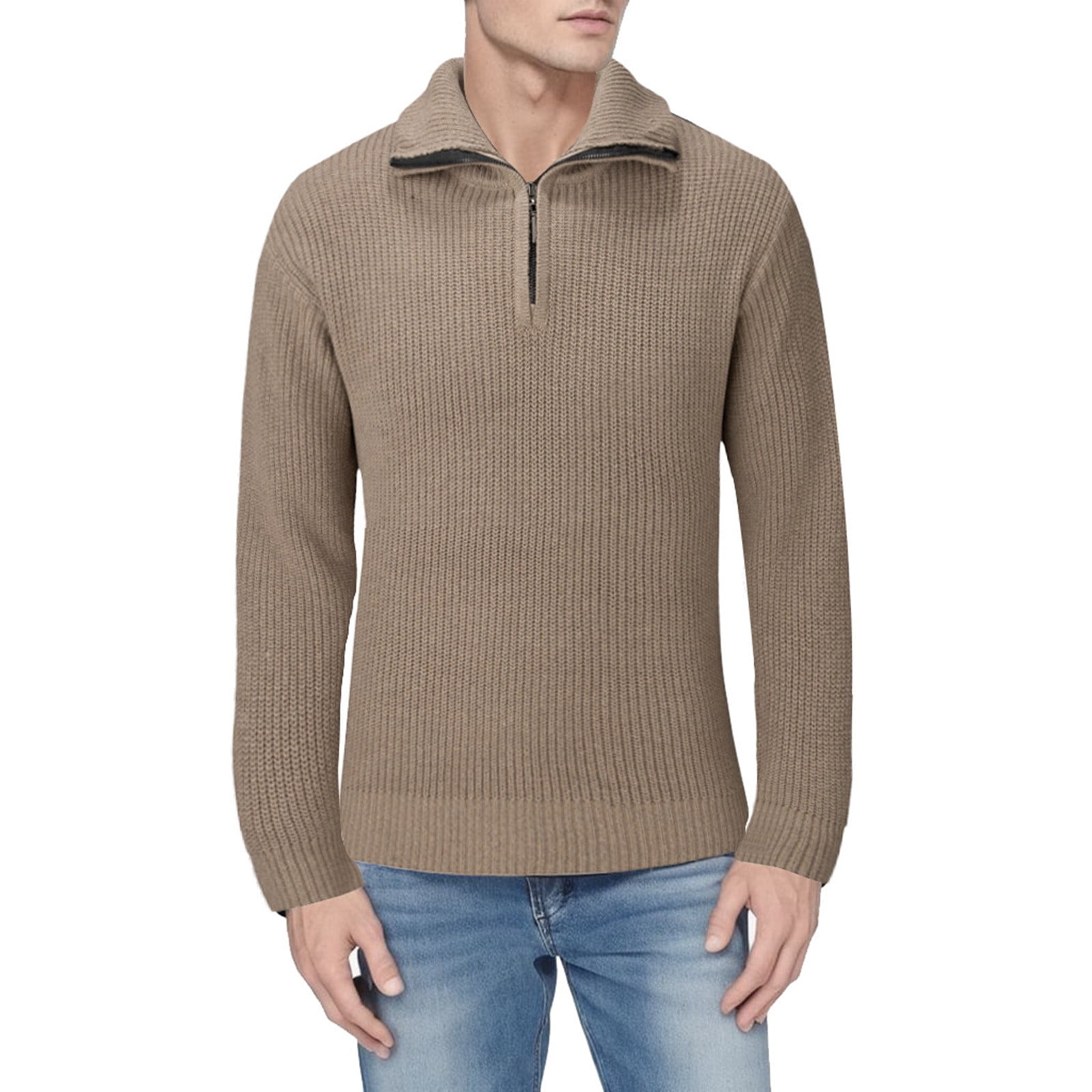 Mens Quarter Zip Sweater Zipper Up Lapel Polluver Lightweight
