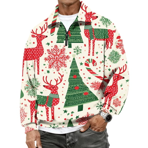 Mens Quarter Zip Sweatshirt Christmas Tree Sweater Mock Neck Xmas Cute Graphic Sweaters Fleece Slim Fit Fashion Lightweight Sweatshirts Long Sleeve Golf Shirts