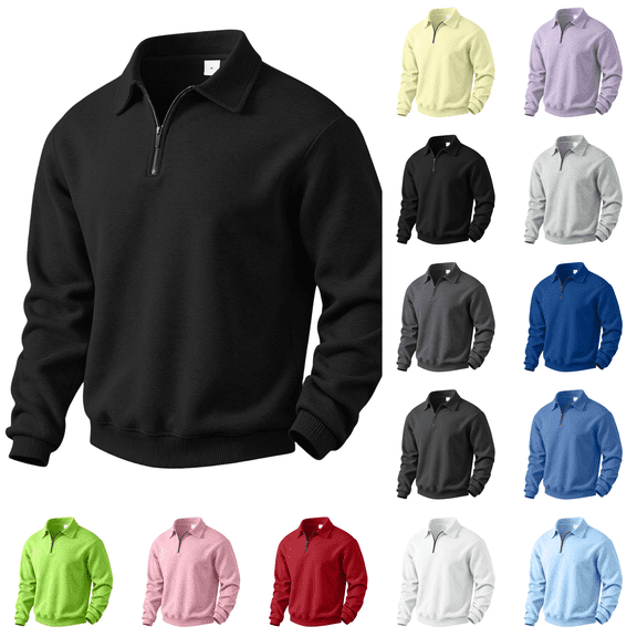 Mens Quarter Zip Sweatshirt Stand Collar Athletic Fleece Pullover Mens 1/4 Zip Pullover Lightweight, Ribbed Hem Cuffs Loose Fit Tops Active Fall Fleece Long Sleeve Casual Sweatshirts
