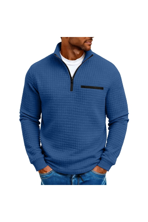 Mens Quarter Zip Sweatshirt Stand Collar Long Sleeve Casual Waffle Pullover Hoodies for Golf Outdoor