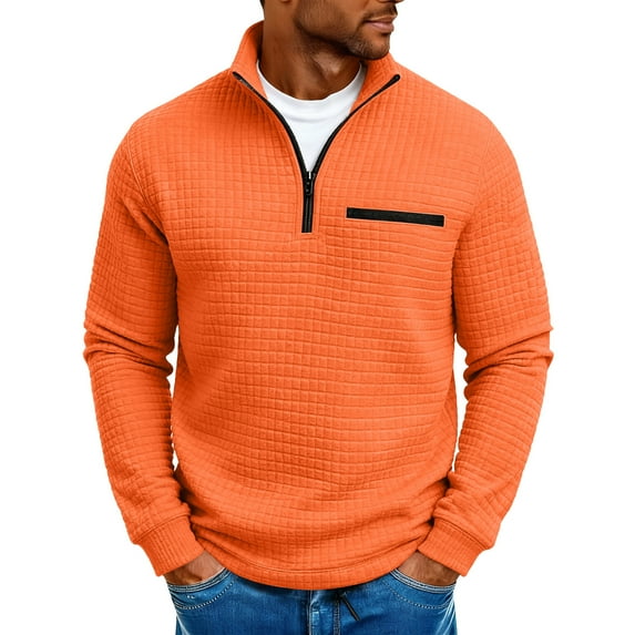 Mens Quarter Zip Sweatshirt Stand Collar Long Sleeve Casual Waffle Pullover Hoodies for Golf Outdoor