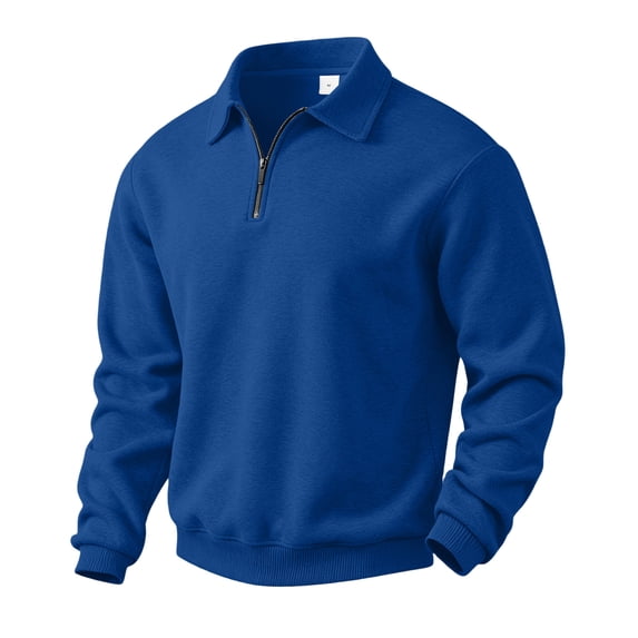 Mens Quarter Zip Sweatshirt Stand Collar Pullover Long Sleeve Casual Spring Fall Solid Color Classic Fashion Shirt Top Royal Blue 2XL