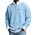 thumbnail image 1 of Mens Quarter Zip Sweatshirt Waffle Knit Colorblock Casual Loose Crewneck Sweater Pullover with Zipper Pockets (S, Light Blue), 1 of 1