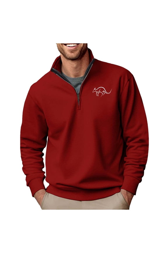Mens Quarter Zip Sweatshirts Long Sleeve Stand Collar Casual Pullover Fall Sweatshirt Red M(M)