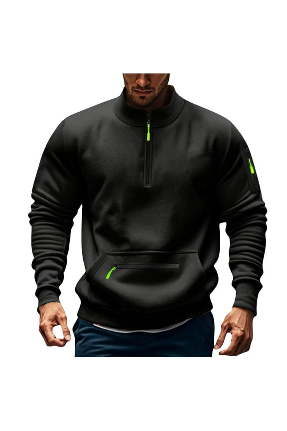 Mens Quarter Zip Sweatshirts Military Tactical Casual 1/4 Zip Fleece Sweatshirt with Pocket Cargo Work Long Sleeve Pullover Tops Comfortable Sweater Outdoor Gym Top Outerwear